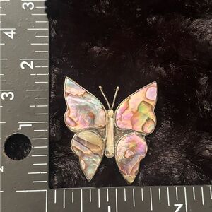 Vintage Abalone Shell Butterfly Brooch Mother of Pearl Pin sterling silver